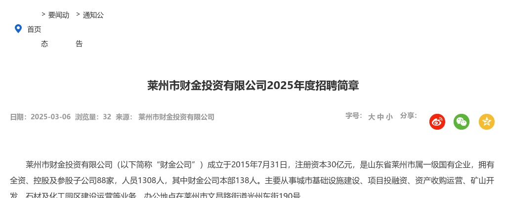 2025年烟台莱州市财金投资有限公司招聘简章（10人） 图片