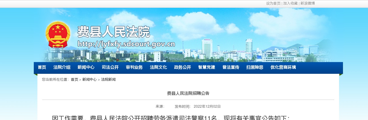 2022临沂费县人民法院招聘公告（11人） 图片