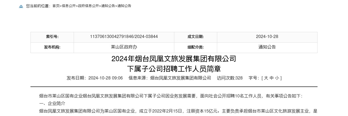 2024年烟台凤凰文旅发展集团有限公司下属子公司招聘工作人员简章（10名） 图片