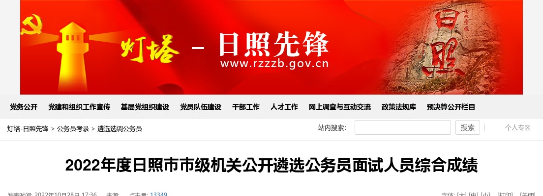 2022年度日照市市级机关公开遴选公务员面试人员综合成绩 图片