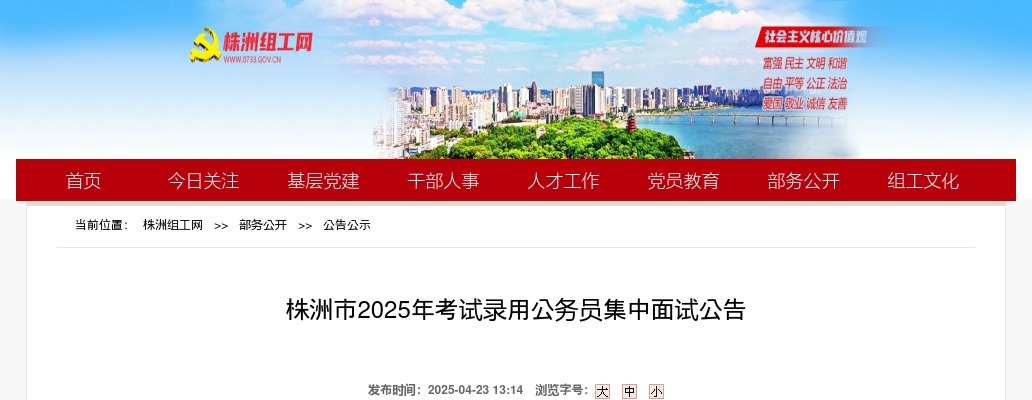 2025湖南省公务员考试录用株洲考区面试公告 图片