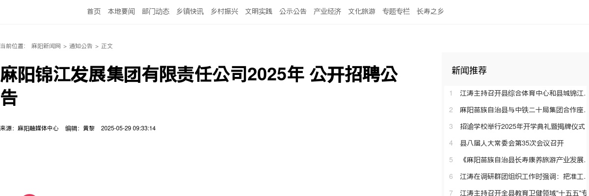 2025年麻阳锦江发展集团有限责任公司招聘14人公告 图片