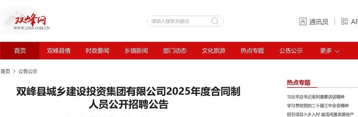 2025年湖南娄底双峰县城乡建设投资集团有限公司合同制人员招聘9人公告 图片