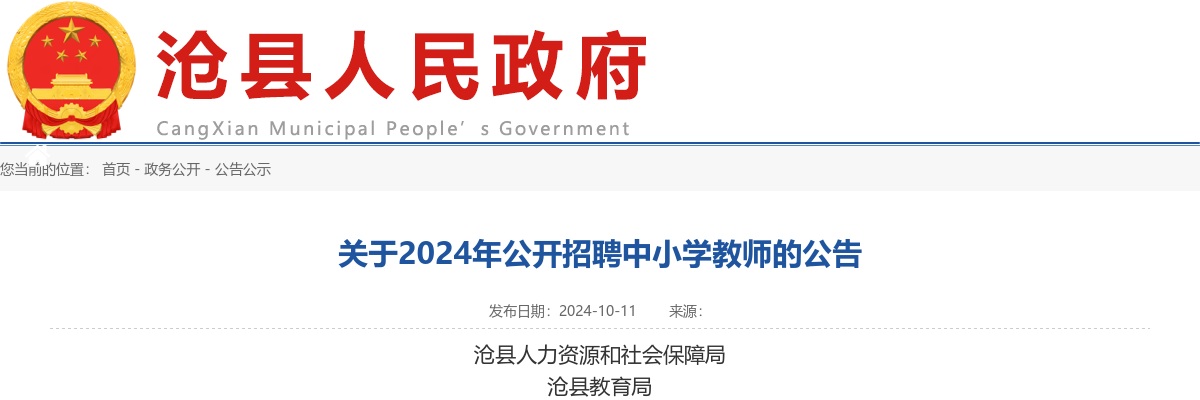 2024年沧州沧县公开招聘中小学教师180人公告 图片