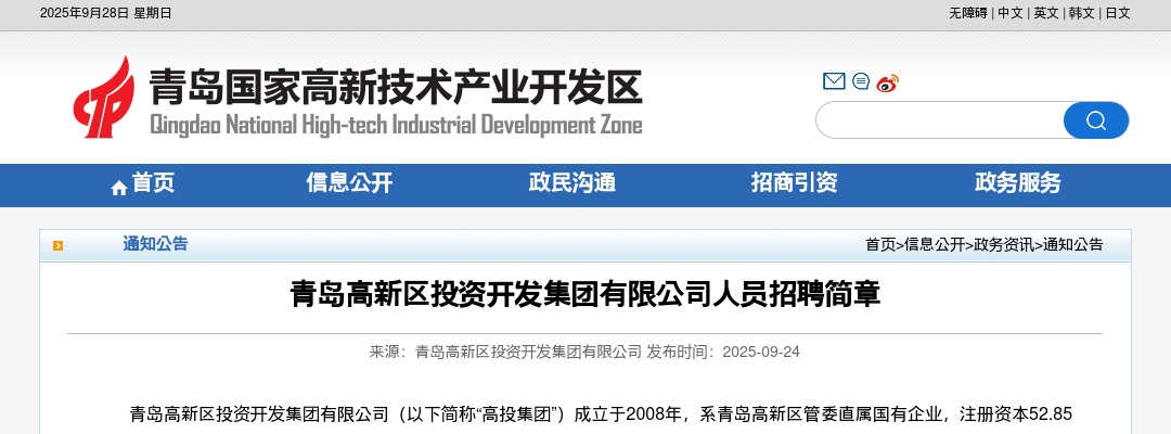 2025山东青岛高新区投资开发集团有限公司人员招聘5人公告 图片