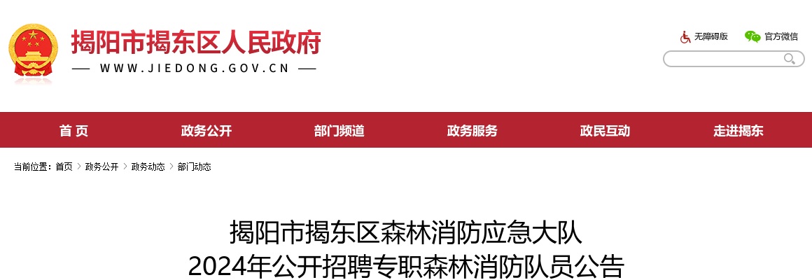 2024广东揭阳市揭东区森林消防应急大队招聘专职森林消防队员12人公告 图片