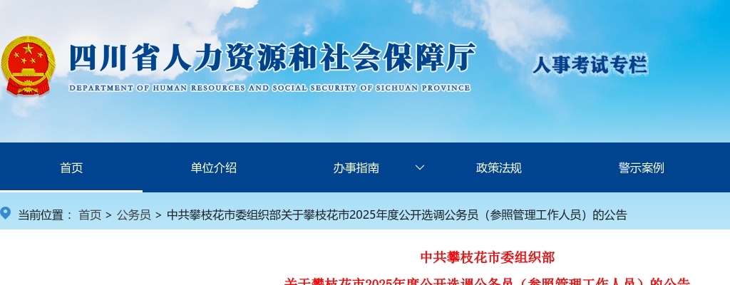 2025攀枝花市公开选调公务员（参照管理工作人员）7人 图片
