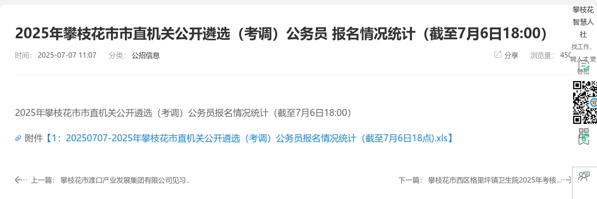 2025年攀枝花市市直机关公开遴选（考调）公务员 报名情况统计（截至7月6日18:00） 图片