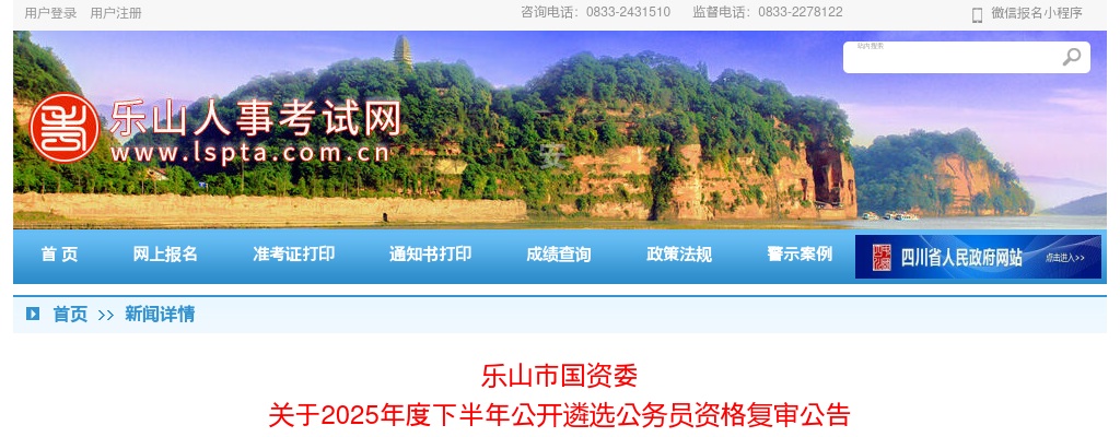 乐山市国资委关于2025年度下半年公开遴选公务员资格复审公告 图片