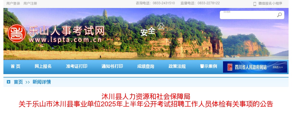 乐山市沐川县事业单位2025年上半年公开考试招聘工作人员体检有关事项的公告 图片