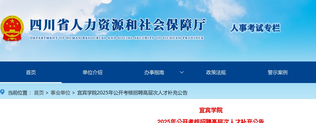 宜宾学院2025年公开考核招聘高层次人才补充公告 图片