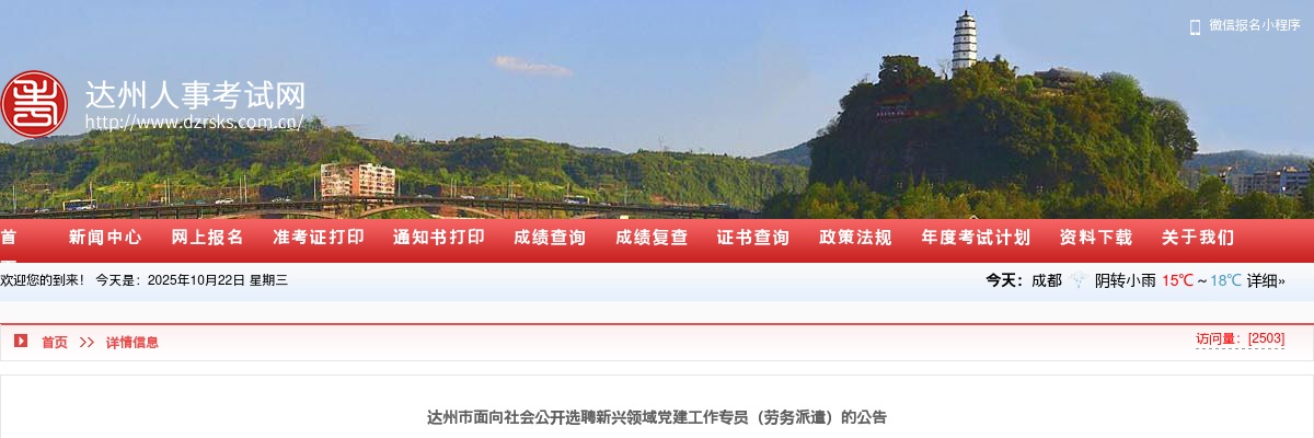 达州市面向社会公开选聘新兴领域党建工作专员（劳务派遣）的公告 图片