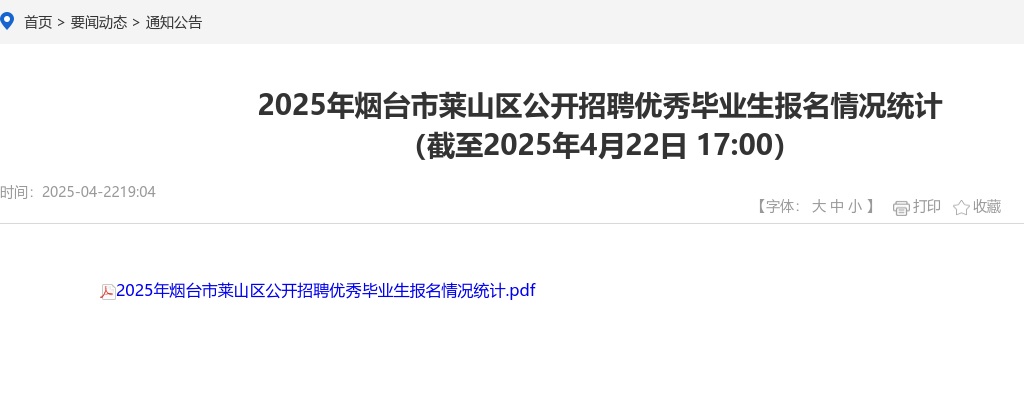 2025年烟台市莱山区公开招聘优秀毕业生报名情况统计 （截至2025年4月22日 17:00） 图片