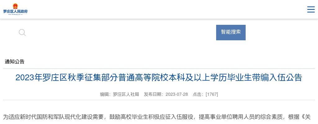 2023年临沂罗庄区秋季征集部分普通高等院校本科及以上学历毕业生带编入伍公告（12人） 图片