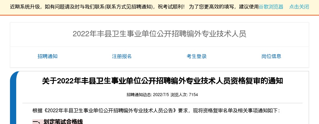关于2022年丰县卫生事业单位公开招聘编外专业技术人员资格复审的通知                进入阅读模式 图片