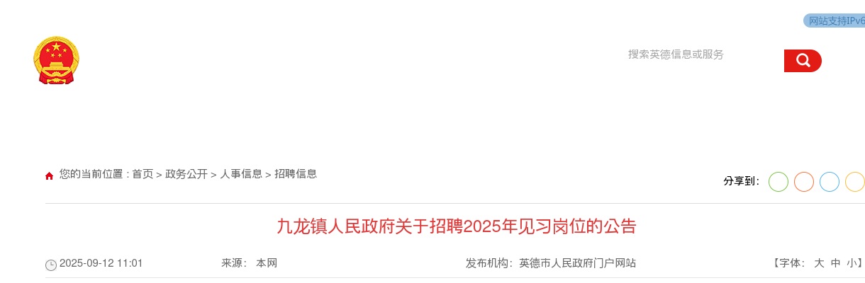 2025广东清远英德市九龙镇人民政府招聘见习岗位3人公告 图片
