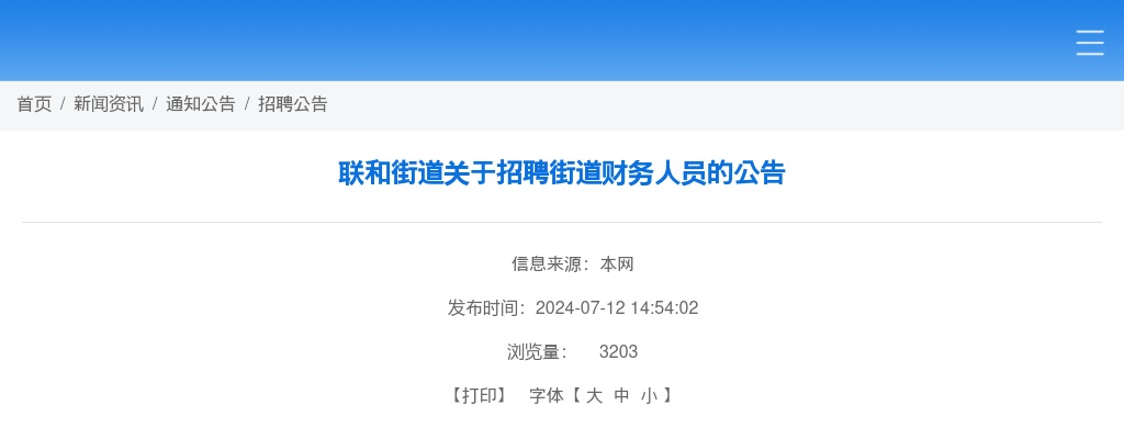 2024广东广州市黄埔区联和街道招聘街道财务人员1人公告 图片