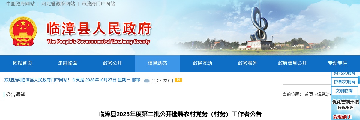 2025年河北邯郸临漳县第二批选聘农村党务（村务）工作者137名公告 图片