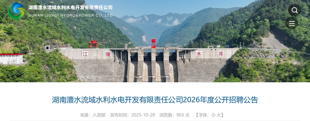 湖南澧水流域水利水电开发有限责任公司2026年度公开招聘公告 图片