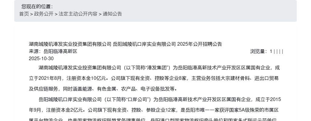 2025年湖南城陵矶港发实业投资集团有限公司岳阳城陵矶口岸实业有限公司招聘5人公告 图片