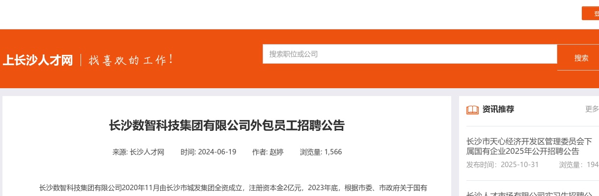 2024湖南长沙数智科技集团有限公司外包员工招聘公告 图片