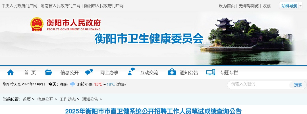 2025衡阳市市直卫健系统招聘工作人员笔试成绩查询公告 图片