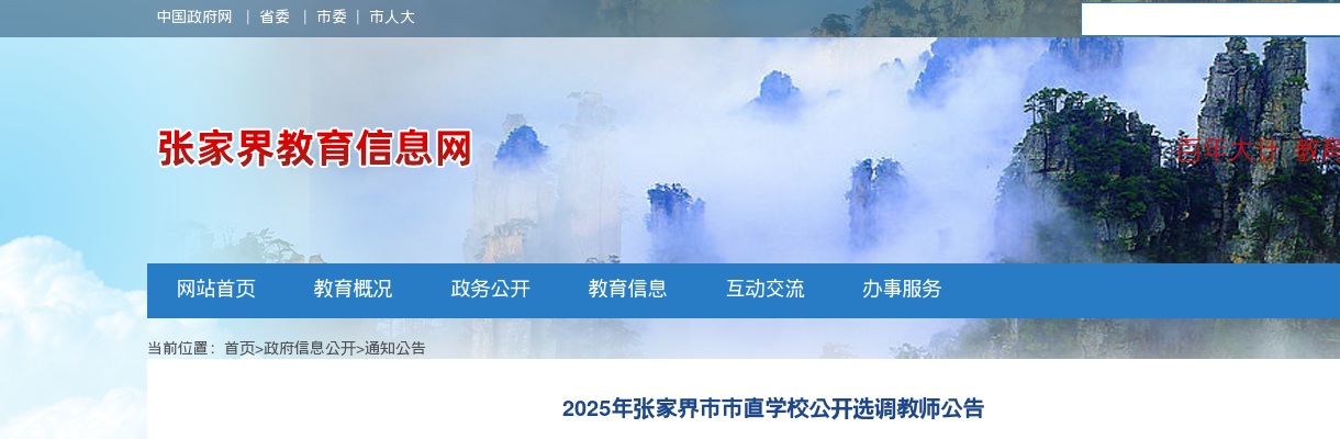 2025年张家界市市直学校选调15名教师公告 图片