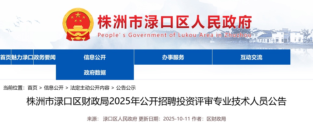 2025年株洲市渌口区财政局招聘投资评审专业技术人员3人公告 图片