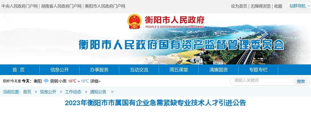 2023湖南衡阳市市属国有企业急需紧缺专业技术人才引进19人公告 图片