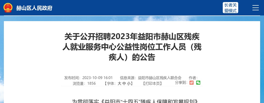 2023湖南益阳市赫山区残疾人就业服务中心公益性岗位工作人员（残疾人）招聘13人公告 图片