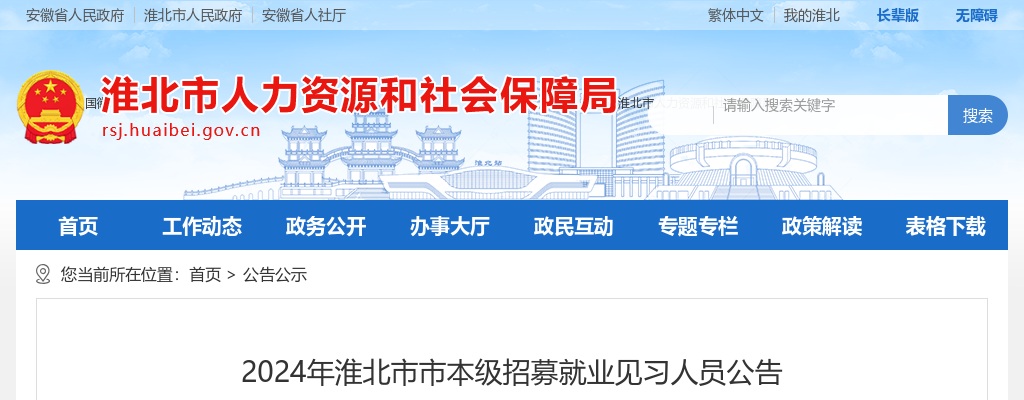 2024年淮北市市本级招聘就业见习239人公告 图片