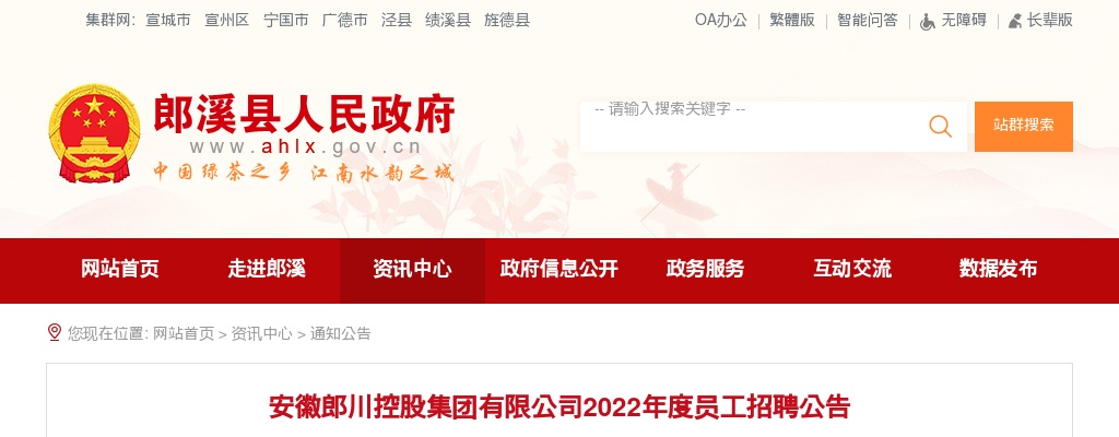 2022年安徽郎川控股集团有限公司招聘15人公告 图片