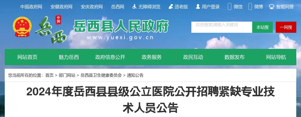 2024年度安庆岳西县县级公立医院公开招聘紧缺专业技术人员32人公告 图片