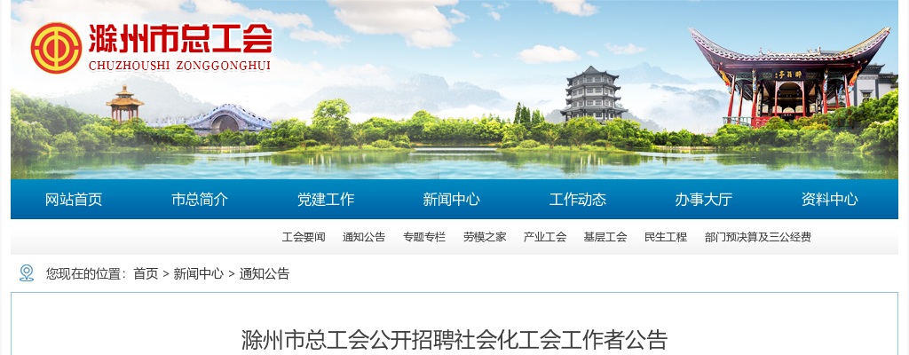 2024年滁州市总工会招聘社会化工会工作者8人公告 图片
