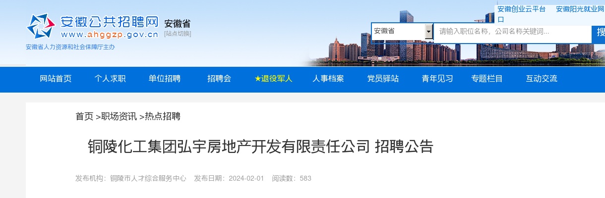 2024年铜陵化工集团弘宇房地产开发有限责任公司招聘公告 图片