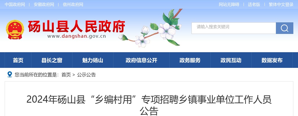 2024年宿州砀山县“乡编村用”专项招聘乡镇事业单位3人公告 图片