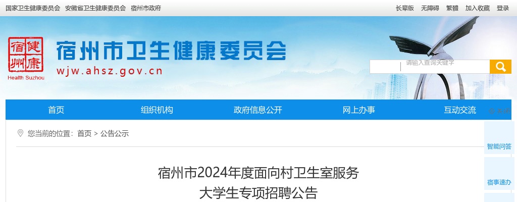 2024年宿州市面向村卫生室服务大学生专项招聘45人公告 图片