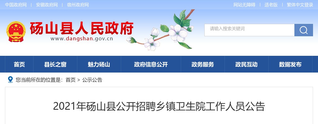 2021年宿州砀山县招聘乡镇卫生院50人公告 图片