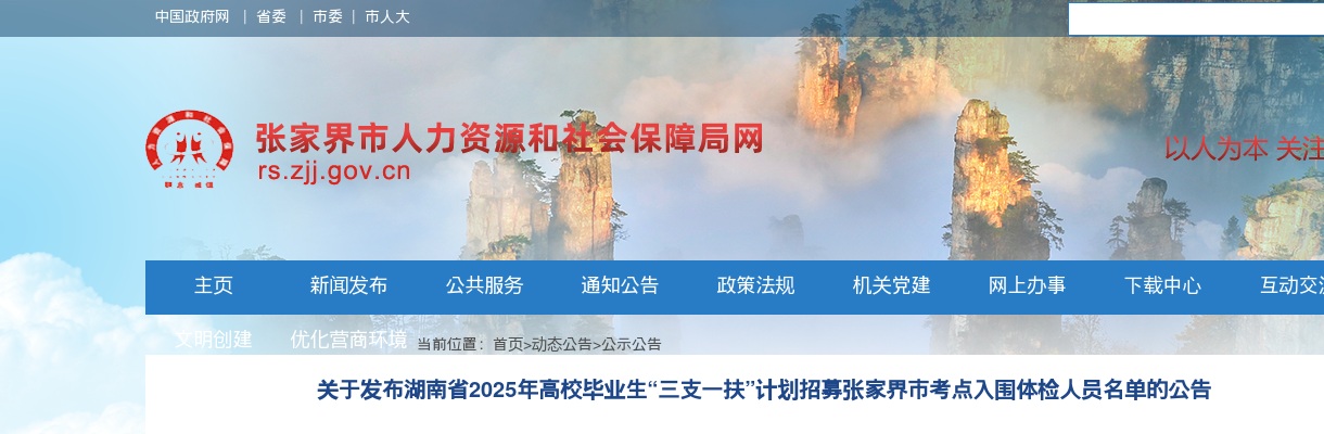 2025年湖南省高校毕业生“三支一扶”计划招募张家界市考点入围体检人员名单公告 图片