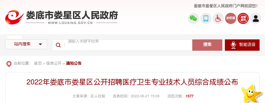 2022湖南娄底市娄星区招聘医疗卫生专业技术人员综合成绩公布 图片