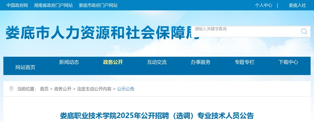 2025年湖南娄底职业技术学院招聘（选调）专业技术人员2人公告 图片
