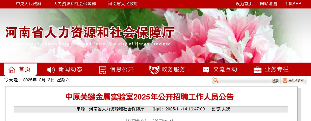 2025年中原关键金属实验室招聘工作人员10名公告 图片