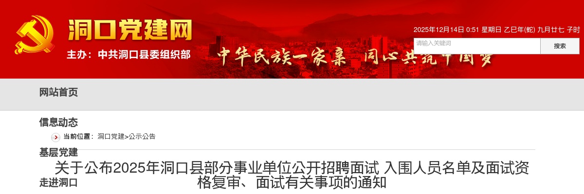 关于公布2025年洞口县部分事业单位公开招聘面试 入围人员名单及面试资格复审、面试有关事项的通知 图片