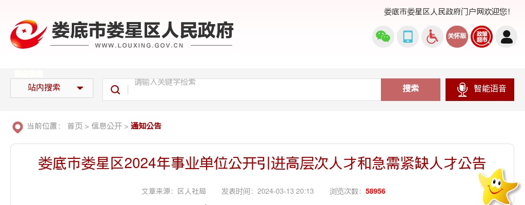 2024湖南娄底市娄星区事业单位引进高层次人才和急需紧缺人才85人公告