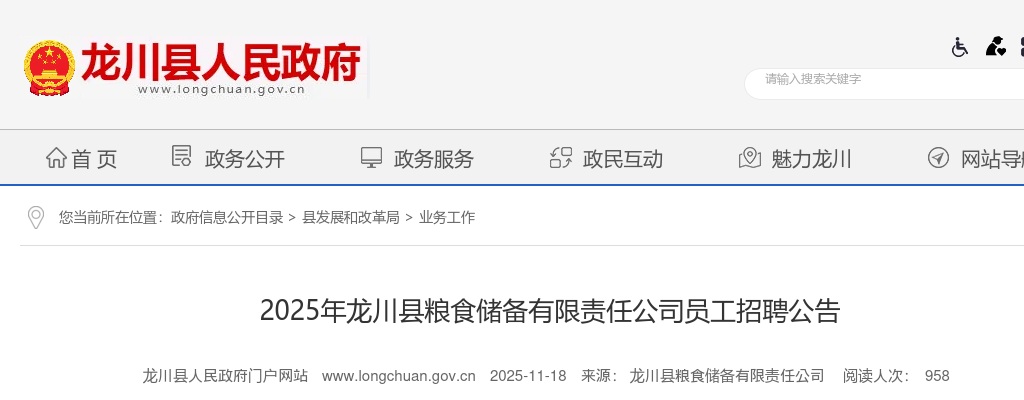 2025年河源市龙川县粮食储备有限责任公司员工5人招聘公告 图片